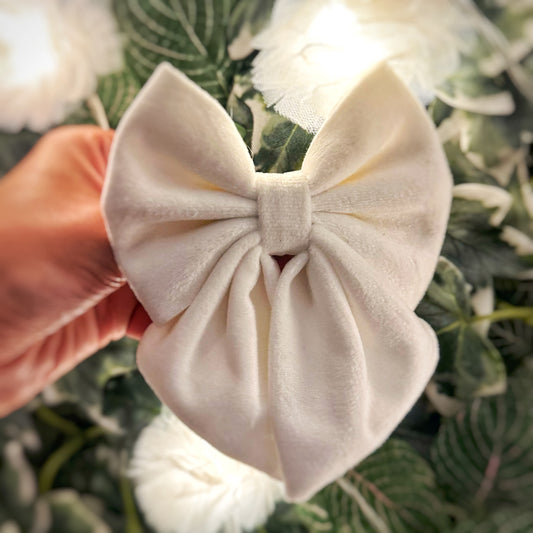 Lush White Velvet Bow Tie