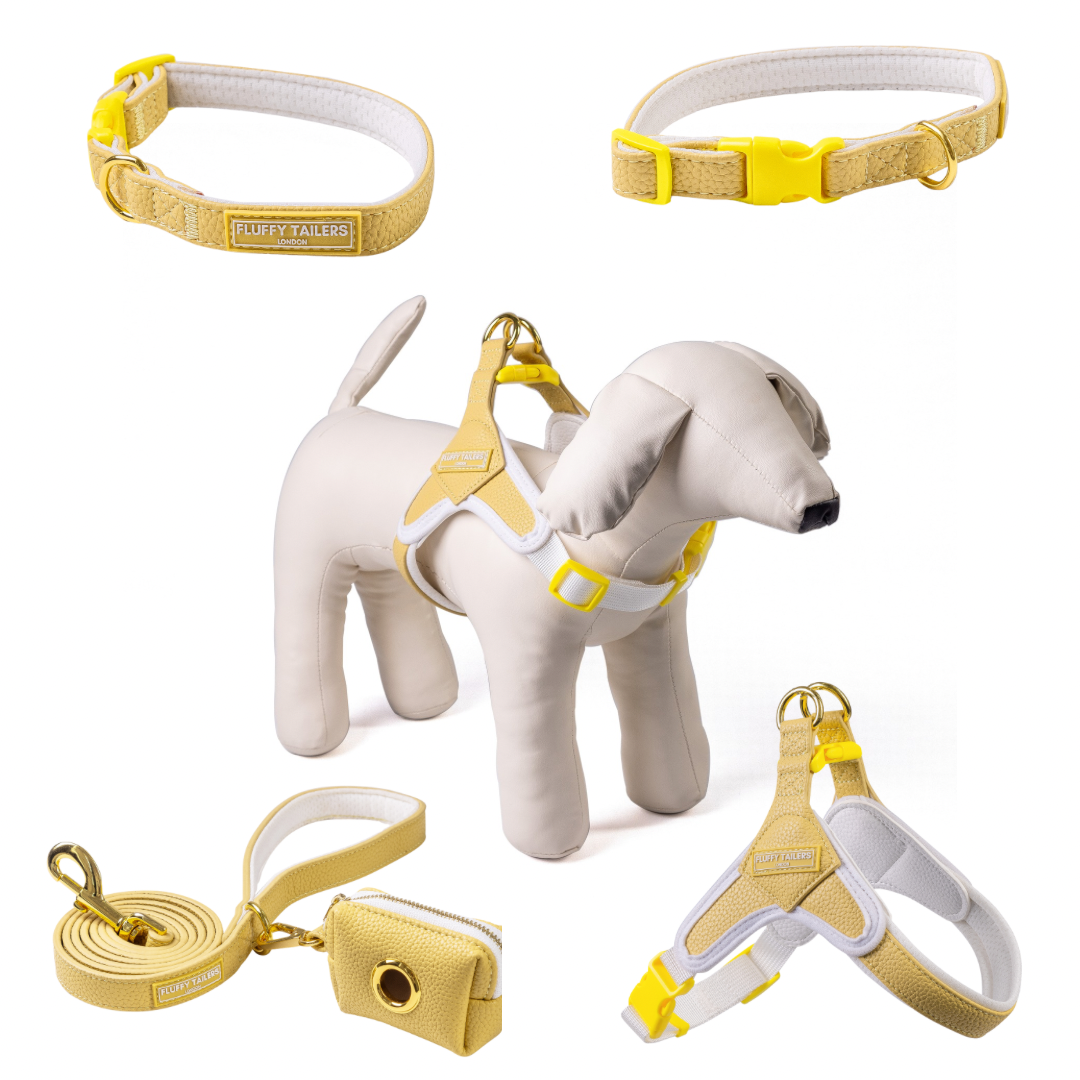 Mustard Yellow Vegan Leather Collection- Harness, Collar, Lead and Poo Bag Holder