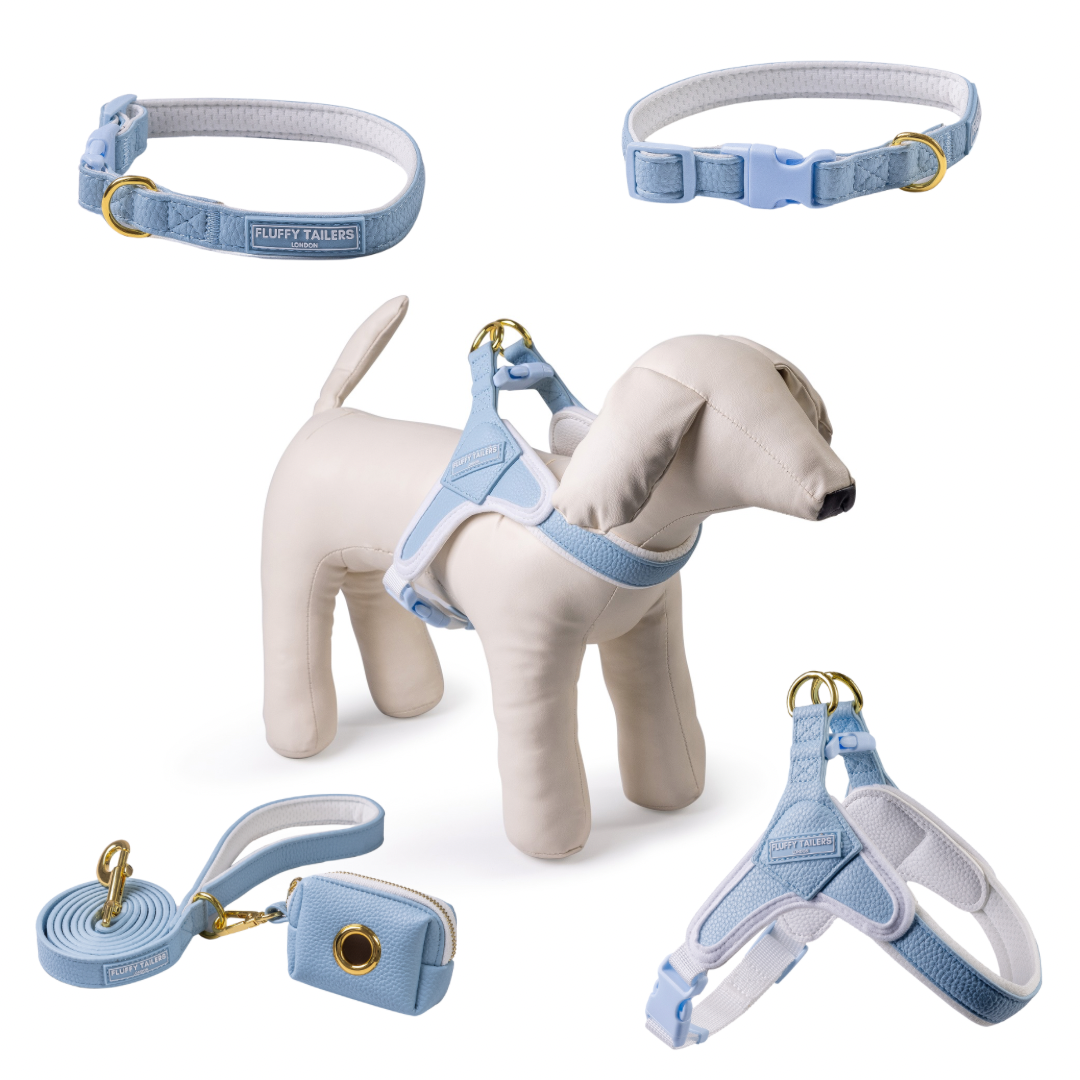 Baby Blue Vegan Leather Lead and Poo Bag Holder