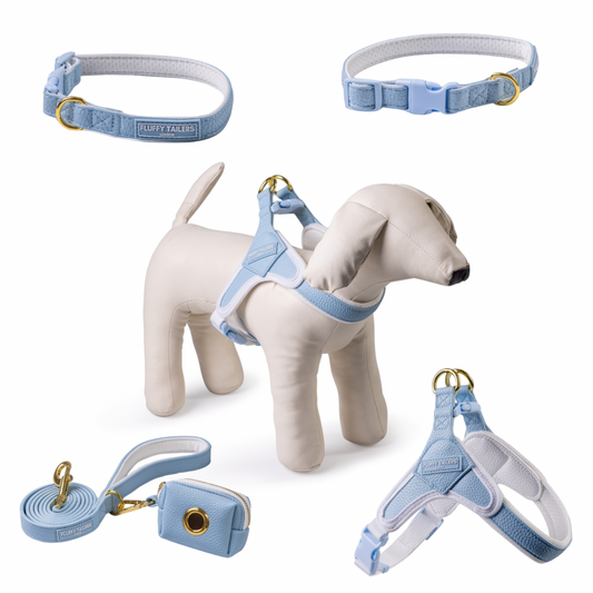 Baby Blue Vegan Leather Collection- Harness, Collar, Lead and Poo Bag Holder