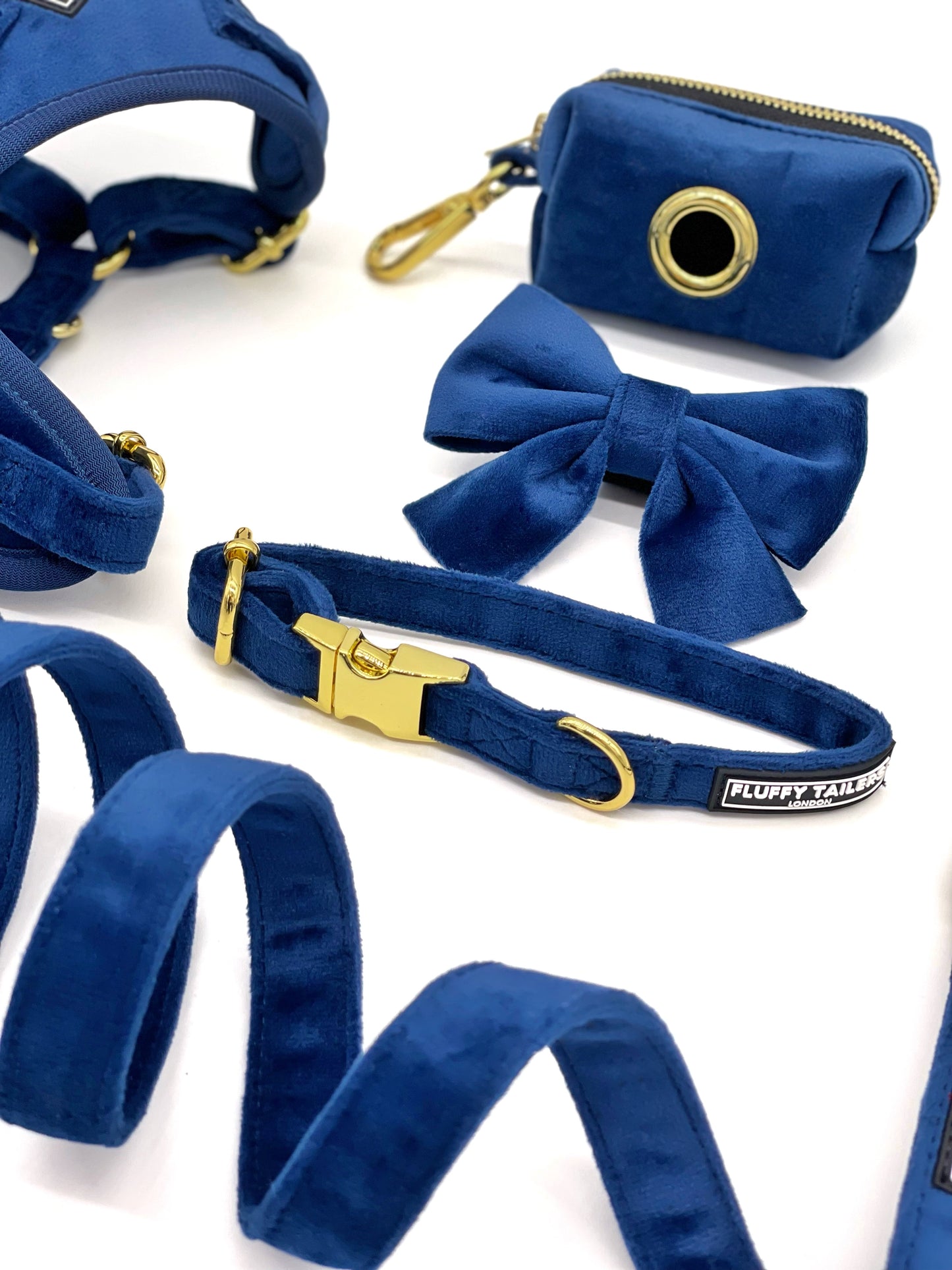 Royal Velvet Collection- Dog Harness, Collar, Bow Tie, Leash and Bag Holder