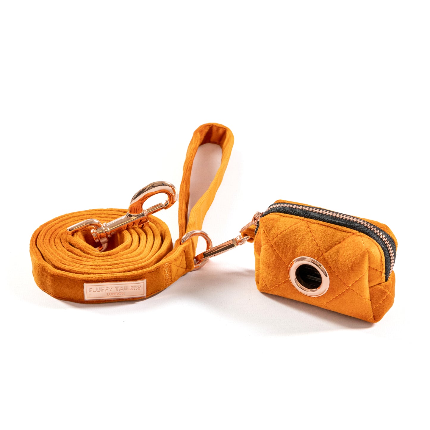 Elegant Orange Velvet Collection- Dog Harness, Collar, Bow Tie, Lead and Poop Bag Holder